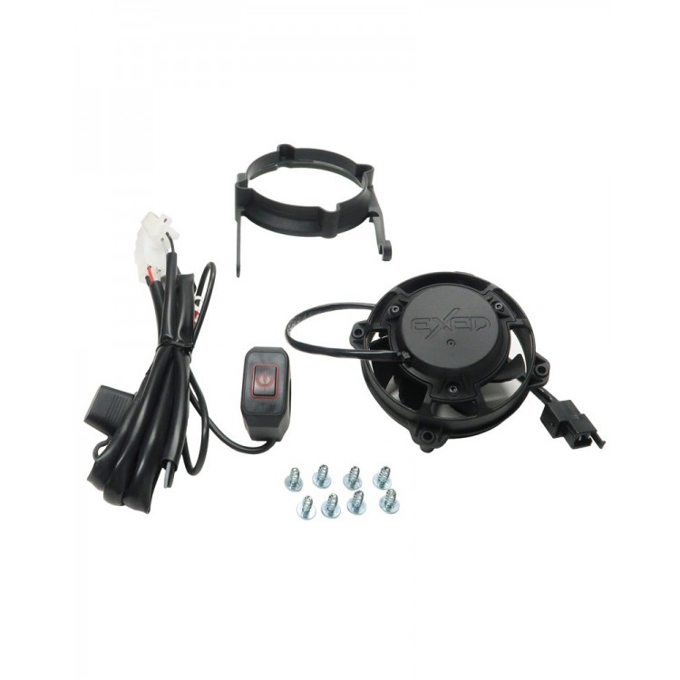 Exed Parts™ – Kit with Exed Radiator Fan and Mounting Bracket for KTM and HUSQVARNA, with Led ON/OFF Switch, Dirt Bike Models from 2017 to 2023