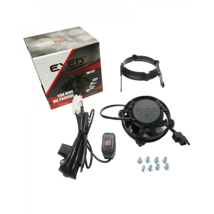 Exed Parts™ – Kit with Exed Radiator Fan and Mounting Bracket for KTM and HUSQVARNA, with Led ON/OFF Switch, Dirt Bike Models from 2017 to 2023