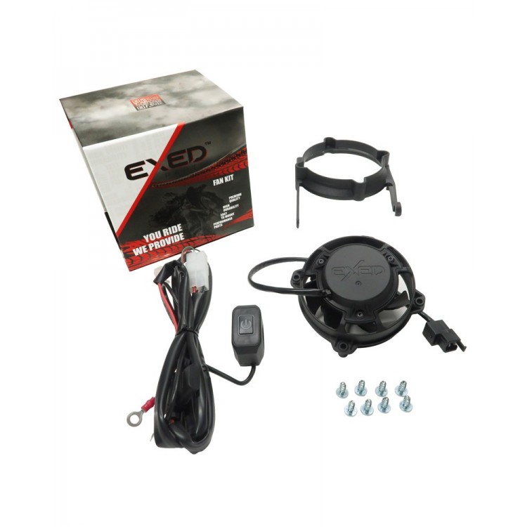 Exed Parts™ – Kit with Exed Radiator Fan and Mounting Bracket for KTM and HUSQVARNA, with Led ON/OFF Switch, Dirt Bike Models from 2017 to 2023