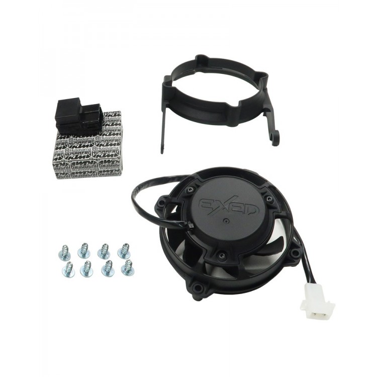 Exed Parts™ – Kit with Exed Radiator Fan and Mounting Bracket for KTM and HUSQVARNA TPI, with Relay, Dirt Bike Models from 2017 to 2023, 2+4 Stroke