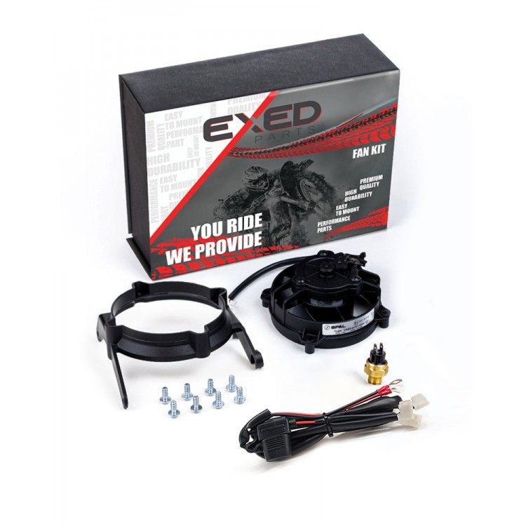 Exed Parts™ – Original SPAL Radiator Cooling Fan and Mounting Kit for KTM and HUSQVARNA, with Thermoswitch, Dirt Bike Models from 2017 to 2023, 4 Stroke