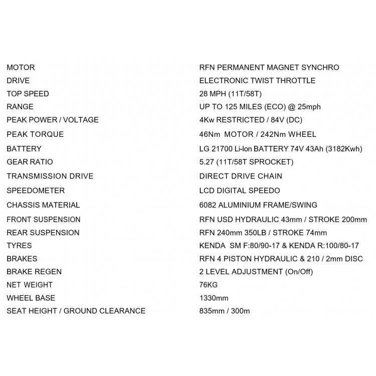 RFN ‘RS ROAD’ L1E MK3 74V / 4Kw Road Legal Electric Moped RFN ‘RS ROAD’ L1E MK3 74V / 4Kw Road Legal Electric Moped