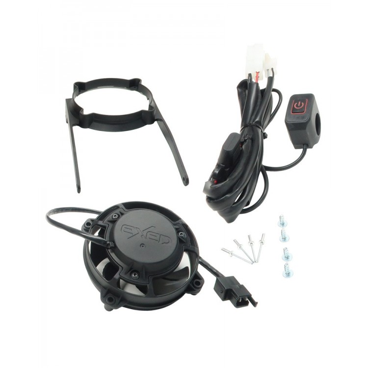 Exed Parts™ – Kit with Exed Radiator Fan and Mounting Bracket for KTM and HUSQVARNA, with Led ON/OFF Switch, Dirt Bike Models from 2004 to 2016