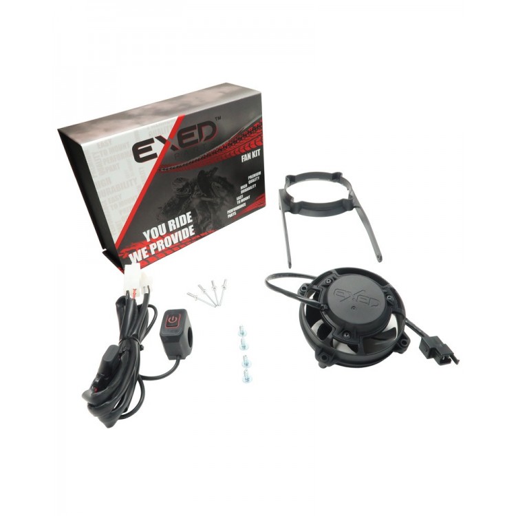 Exed Parts™ – Kit with Exed Radiator Fan and Mounting Bracket for KTM and HUSQVARNA, with Led ON/OFF Switch, Dirt Bike Models from 2004 to 2016