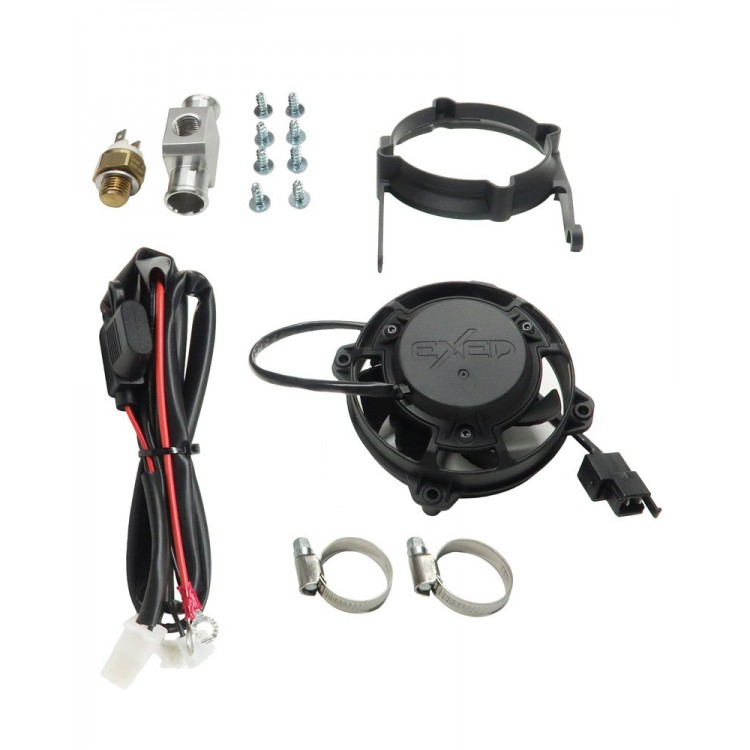 Exed Parts™ – Kit with Exed Radiator Fan and Mounting Bracket for KTM and HUSQVARNA, with Thermoswitch, Dirt Bike Models from 2017 to 2023, 2 & 4 stroke