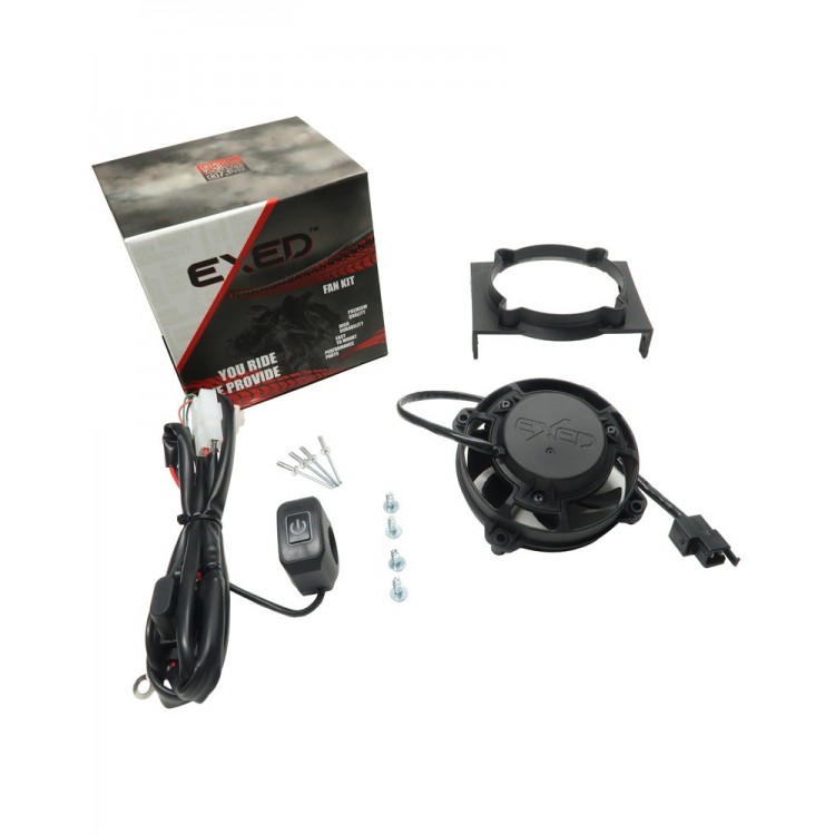 Exed Parts™ – Kit with Exed Radiator Fan and Mounting Bracket for SHERCO, with Led ON/OFF Switch, Dirt Bike Models from 2014 to 2023