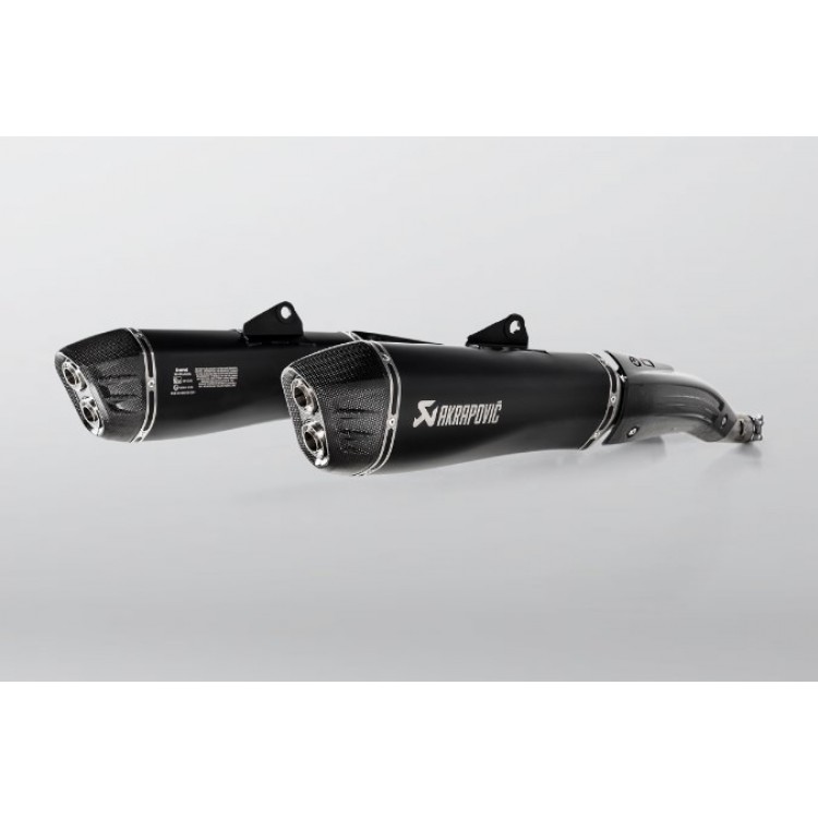 BMW K1600B Bagger/Grand America 2018-2020 Akrapovic Titanium Silencer Slip-On Kit (Includes Carbon Heat Shields) - Twin Black  - Road Legal